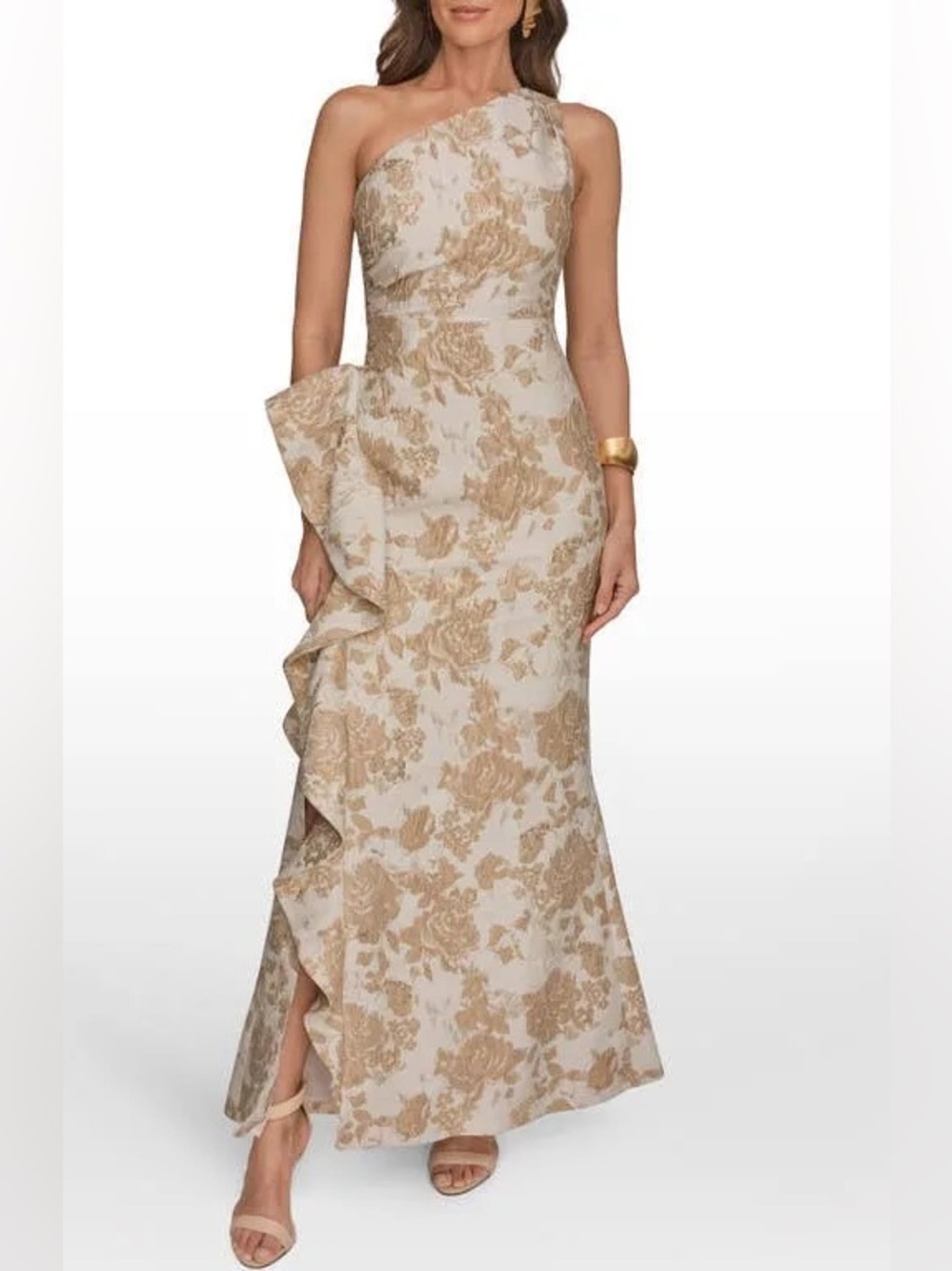 Donna Karan One-Shoulder Cascading Ruffle Gown